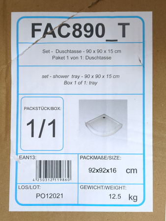 Brodzik półokrągły Aurlane Chrystal 90x90x15 cm biały akrylowy