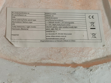 Gardenic KRASNAL Ogrodowy Solarny LED Ciepłe Białe Światło IP44 BAMK25-6433