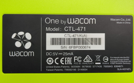 One by Wacom CTL-471 tablet graficzny A6 USB 1024 poziomy nacisku