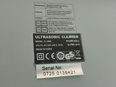 Myjka ultradzwiękowa LIfe Basis D-2000