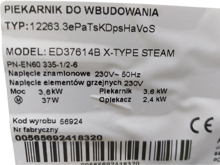 Piekarnik elektryczny Amica ED37614B X-TYPE OPENUP 77 litrów Czarny