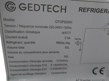Lodówka GEDTECH 85L GTOP93WH Biała
