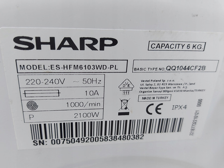 Pralka Sharp ES-HFM6103WD-PL 6kg 1000 obr/min