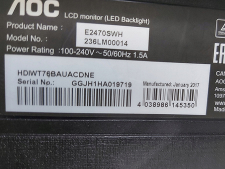 Monitor AOC E2470SWH 24" 1920x1080 HDMI DVI D-SUB