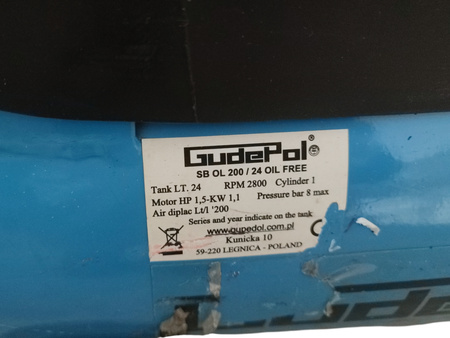 Kompresor Gudepol SB OL 200/24 bezolejowy 24 l 8 bar 200 l/min