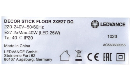 Lampa podłogowa Ledvance DECOR Stick Floor 2x E27 szara 146 cm