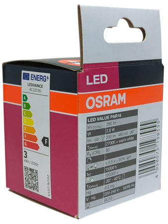 ŻARÓWKA LED GU10 2.8W = 35W 2700K 230lm OSRAM 36 ° OSRAM