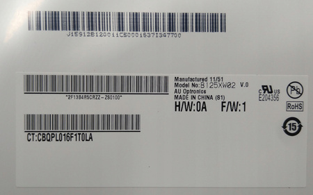 Matryca AUO B125XW02 12,5" 1366x768px