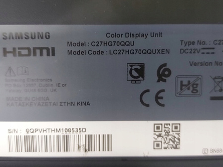Monitor Samsung C27HG70QQU 27" Curved QLED 144Hz 1ms HDR WQHD