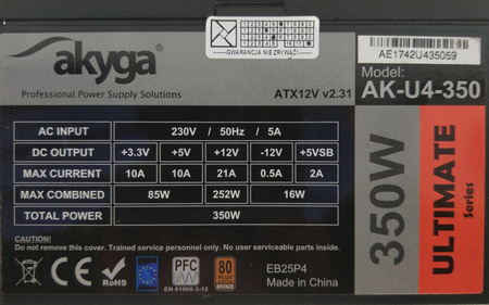 Zasilacz Akyga Ultimate ATX AK-U4-350 350W 80+ Bronze
