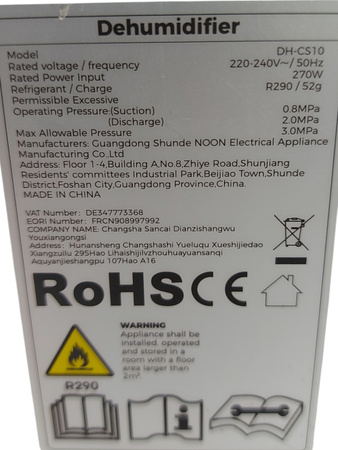 Osuszacz powietrza CONOPU DH-CS10, 270 W biały