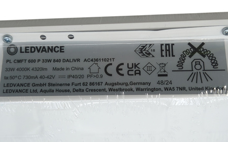 Panel LED Ledvance COMFORT 600 P 33W 4320 lm 4000K DALI