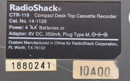 RadioShack CTR-119 kasetowy dyktafon nagrywarka aktywowany głosem