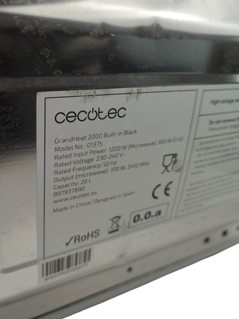 Kuchenka mikrofalowa Cecotec GrandHeat 2000 (01375) 20 litrów 700 W Czarny