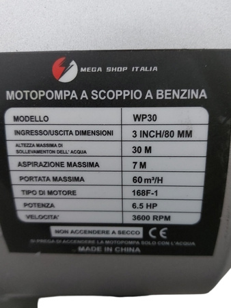 Pompa spalinowa do wody 6.5 HP WP30 Motopompa