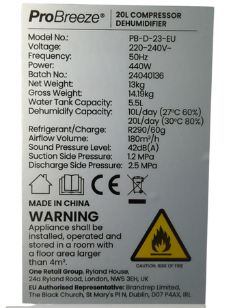 OSUSZACZ POWIETRZA CYFROWY PRO BREEZE PB-D-23-E 20L