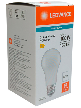 Żarówka LED E27 A60 13W = 100W 1521lm 4000K Neutralna 180° Ledvance