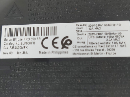 Zasilacz awaryjny UPS EATON Ellipse PRO 650 FR 400W/650VA