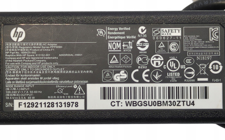 ORYGINALNY ZASILACZ HP 18.5V 3.5A 65W PPP009H
