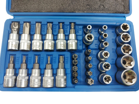 ZESTAW KLUCZY NASADOWYCH 34 EL TORX NASADKI IMBUS ZEWNĘTRZNE E4-E20 T10-T60