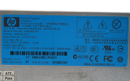 Oryginalny zasilacz serwerowy HP HSTNS-PL14 12V 38A