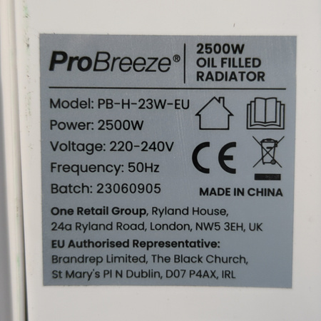 Grzejnik elektryczny olejowy Pro Breeze PB-H-23W-EU 2500 W Biały