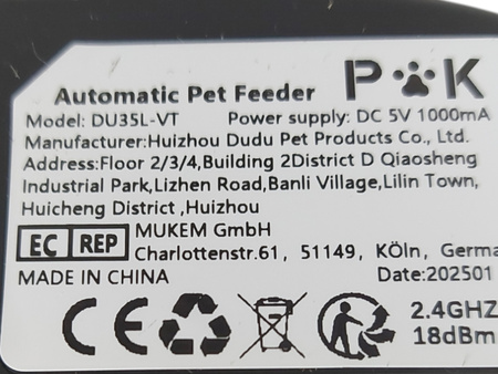Automatyczny podajnik karmy WiFi 4L dla psów i kotów PUPPY KITTY DU35L-VT