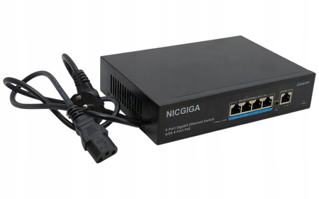 Switch Nicgiga GS0410P 5-port Gigabit 4x PoE+ 78W Plug&Play VLAN
