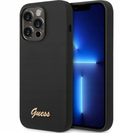Etui Guess Silicone Vintage Gold Logo do iPhone 14 Pro czarne