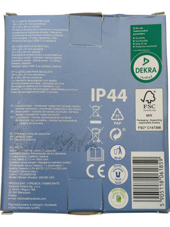 LAMPKI ROWEROWE AKUMULATOROWE USB/C ŁADOWALNE 2 TRYBY SZYBKI MONTAŻ IP44