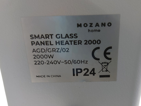 Grzejnik konwektorowy MOZANO Smart Glass Panel 2000W AGD/GRZ/02#BIAŁY