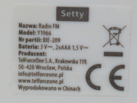 Radio FM przenośne bateryjne Setty Y1966