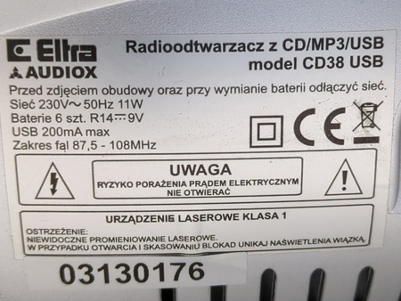 Boombox Eltra CD38USB RADIOODTWARZACZ Z CD USB