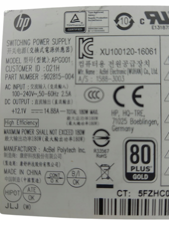 Zasilacz HP APG001 180W 902815-004 EliteOne 800 G3 G4 10-pin 3-pin