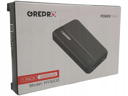 POWERBANK GREPRO HYG035 10000mAh 3,7V 37Wh CZARNY