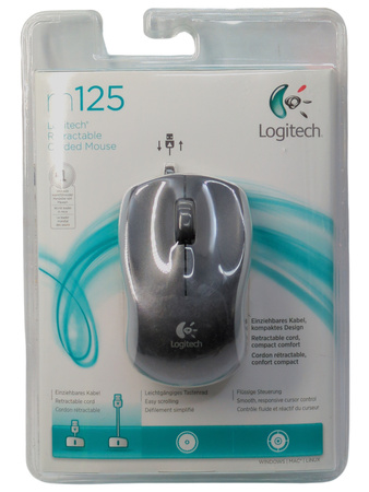 Mysz optyczna przewodowa LOGITECH M125 Corded Mouse Srebrny