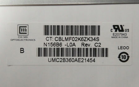 Matryca AU Optronics N156B6-L0A 15,6" 1366x768px