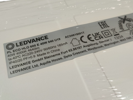 Panel LED LEDVANCE PL ECO HLO 600 E 40W 4640lm 4000K UGR19