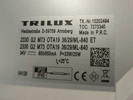 Panel LED sufitowy Trilux - 2330 G2 M73 OTA19 36-29-ML-840 ET