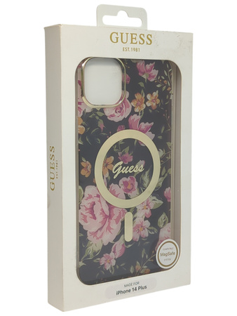 Etui plecki do iPhone 14 Plus Guess Flower MagSafe Czarne