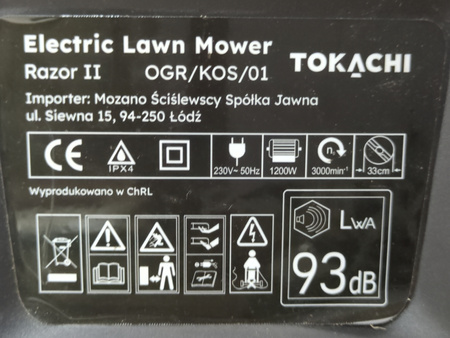 Kosiarka elektryczna Tokachi Razor II 33 cm 1200 W