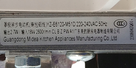 SILNIK Z WENTYLATOREM GUANGDONG MIKROFALI MIDEA CANDY YZ-E6120-M51D