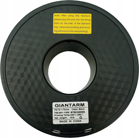 Filament do drukarki 3D GIANTARM BTBC085BB PETG|1KG |1.75mm|Czarny