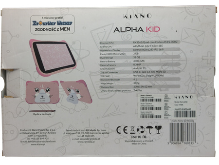Tablet Kiano ALPHA KID CENTRUM EDUKACYJNE Różowy 32GB 8"