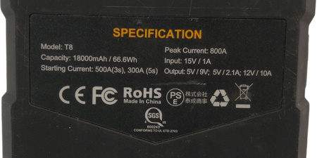 Tacklife T8 powerbank z funkcją rozruchu booster 800A 18000mAh