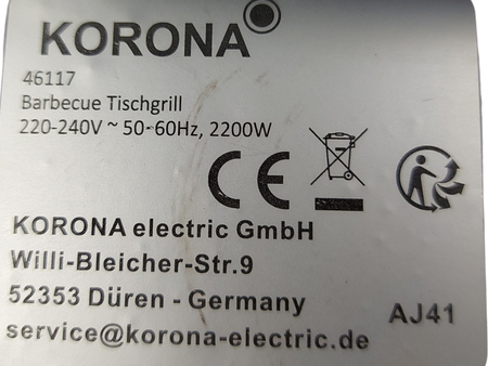 Grill elektryczny KORONA 46117 czarny 2200 W