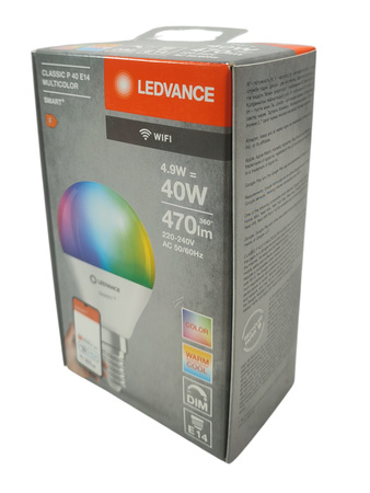 Żarówka E14 Classic P40 Multicolor 4,9W=40W 470lm WiFi Ledvance