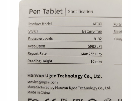 TABLET GRAFICZNY UGEE M708 25x15cm BLACK