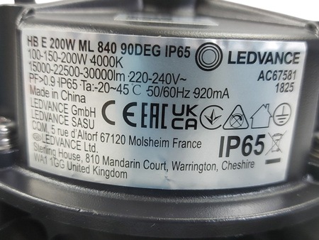 Lampa przemysłowa Oprawa HighBay HIGH BAY E200 W ML 840 90DEG IP65 Ledvance
