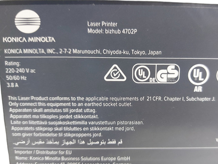 Drukarka laserowa Konica Minolta Bizhub 4702P Przebieg 160062 strony